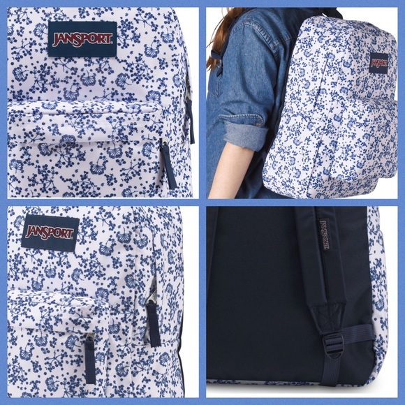 1 Left! NWT JANSPORT Floral Backpack Blue & White - Picture 7 of 8